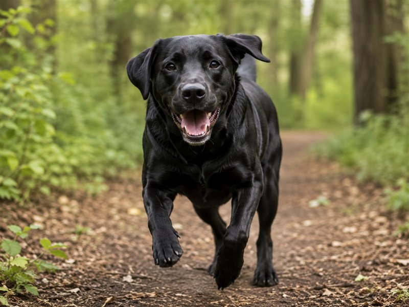 Lab running on a trail
